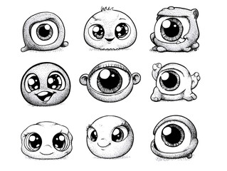  Hand-drawn, black and white doodle icon of a simplified, smiling panda face with large eyes, ideal for social media or graphic design