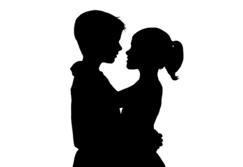 Silhouettes of a boy and a girl on a transparent background. Family, society, health, relationships. For designers, marketers, IT specialists. Popular image, illustration.