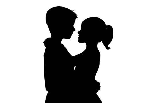 Silhouettes of a boy and a girl on a transparent background. Family, society, health, relationships. For designers, marketers, IT specialists. Popular image, illustration.
