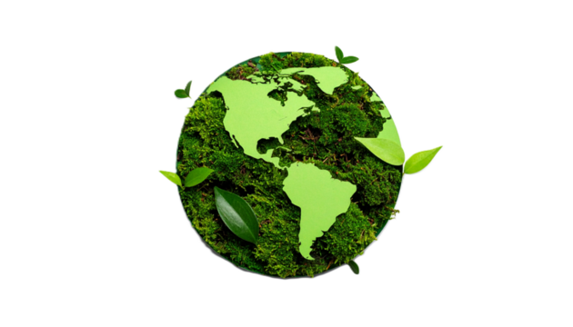 Eco-Friendly Earth Globe Cut Out Made of Green Leaves and Moss, Detailed Symbol of Sustainability and Environmental Protection - Powered by Adobe