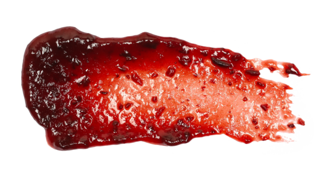 Plum jam spread, fruit marmalade isolated on white background, top view, clipping path