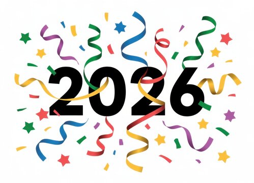 2026 confetti number isolated, New Year party colorful logo
- Powered by Adobe