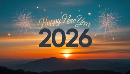 Sunset Style Happy New Year 2026 Background with Elegant Script and Vibrant Colors
