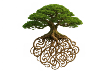 Tree of life with celtic knot roots, symbolizing growth, connection, and nature, isolated on transparent background