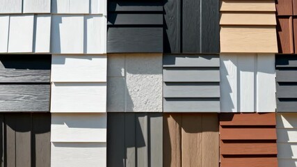 Medium shot of siding panels arranged with designer tones illustrating innovative color variations for personalized building facades