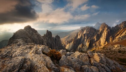 A Rocky Landscape Is Shown With Sharp Cliffs And Detailed Rock Textures Under A Cloudy Sky Nature Concept