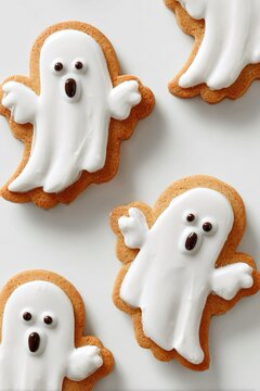 Dolcetti di Halloween con glassa bianca e facce di fantasmi disegnate. Sfondo trasparente