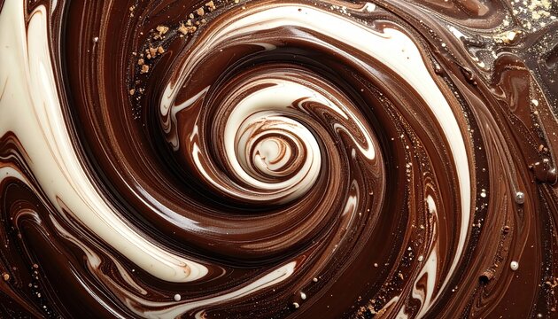 Swirling Dark and White Chocolate Mixture Creating a Mesmerizing Vortex Pattern.