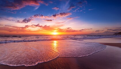 Vibrant Sunset Glow Over A Tranquil Ocean Beach