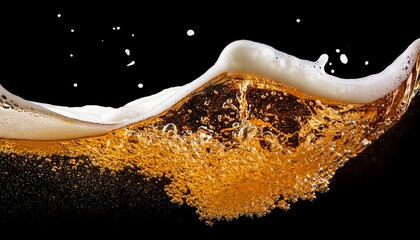 Golden Beer Liquid Splashing With Foam Dynamic Beverage Refreshment Movement Transparent Background Fluid Stream
