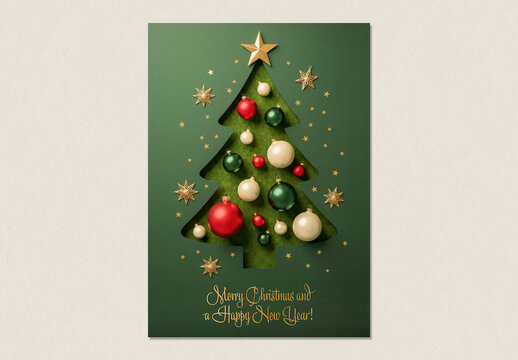 3D Paper Cut Christmas Poster Layout