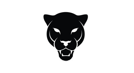 Stylized black silhouette of a fierce panther head with glowing eyes on a white background.