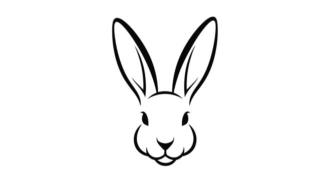 A minimalist black and white line drawing of a cute rabbit's face on a plain white background.