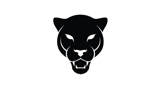Stylized black silhouette of a fierce panther head with glowing eyes on a white background.