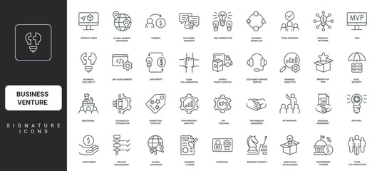 Modern business venture branding and websites, presentations, concepts growth teamwork, analytics, innovation, investment, startup, cover icons signature isolated vector illustration