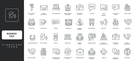 Business talk signature corporate and professional for concepts presentation and teamwork, phone, email, meetings, communication, featuring set icons use vector illustration