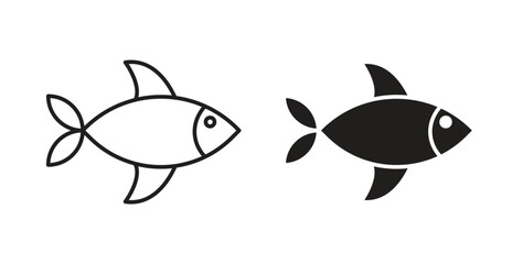 Fish icon glyph and line set thin line symbol concept.
