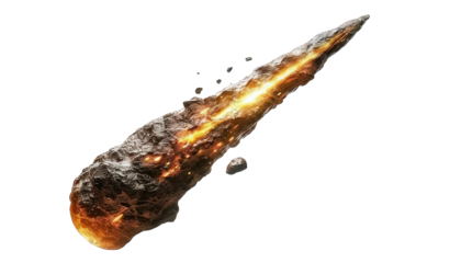 An incandescent meteor streaks through the void, ablaze with fiery intensity and cosmic destruction.