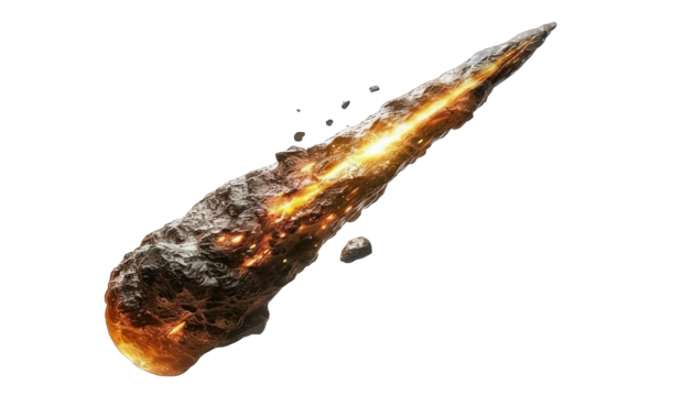 An incandescent meteor streaks through the void, ablaze with fiery intensity and cosmic destruction.