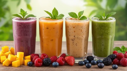 smoothie made from wild berries, kiwi, mango and peaches.