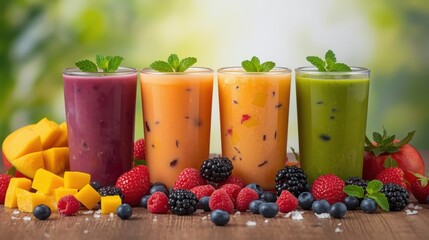 smoothie made from wild berries, kiwi, mango and peaches.