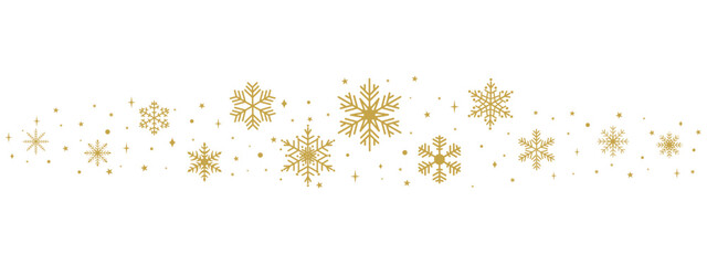 Golden winter snowflake border with sparkling festive details, elegant Christmas and New Year decorative divider in warm holiday style