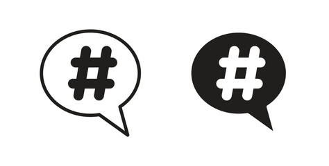 Hashtag icon glyph and line set thin line symbol concept.