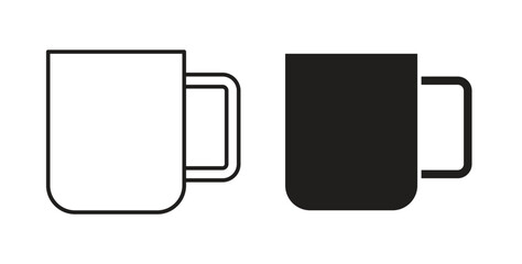 Hot coffee Mug icon glyph and line set thin line symbol concept.