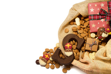 Festive Sinterklaas Display. Sack with treats, gifts, and carrots for Sinterklaas,