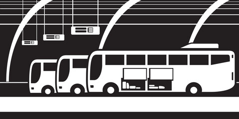 Buses arranged for departure from station - vector illustration