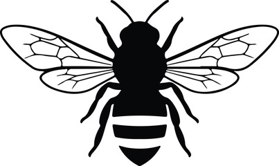 Illustration honey bee insect black and white silhouette vector
