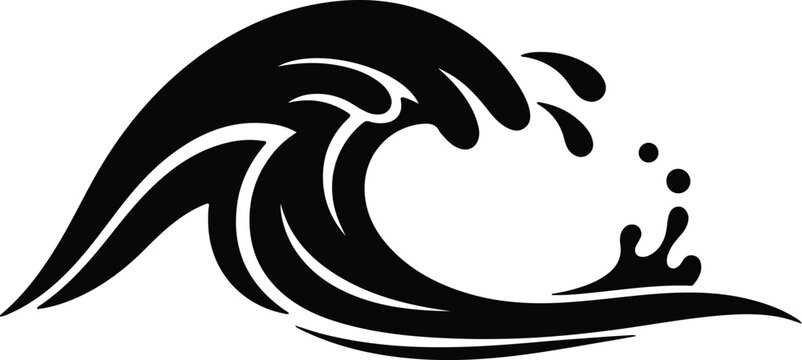 Illustration of a black ocean wave with droplets silhouette vector