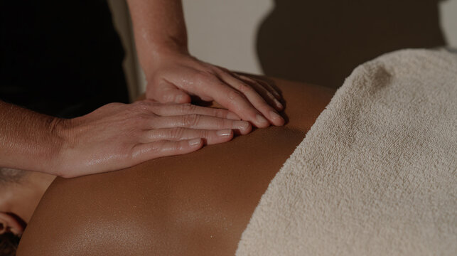 Client receiving a relaxing massage in a serene environment at a wellness center in the afternoon