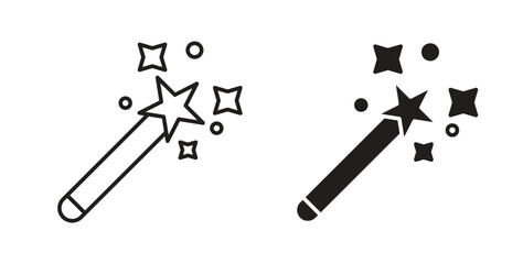 Magic wand icon with line and silhouette versions.