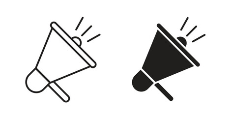 Megaphone icon with line and silhouette versions.