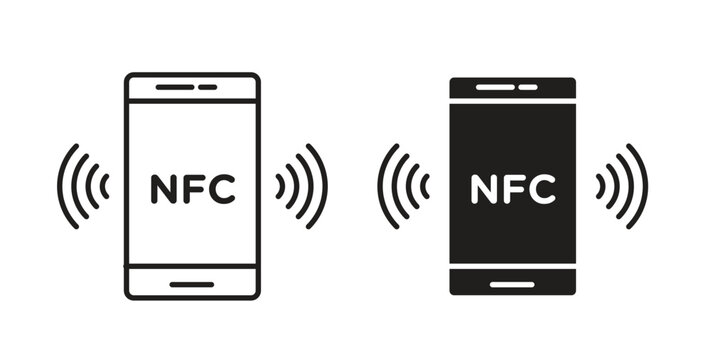 NFC communication icon with line and silhouette versions.