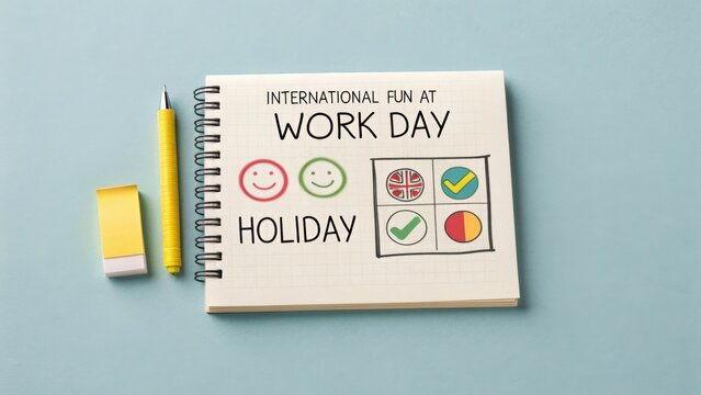 A notebook celebrating International Fun at Work Day holiday