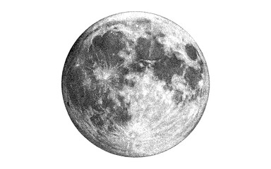 Obraz premium Highly detailed black and white moon art with halftone texture