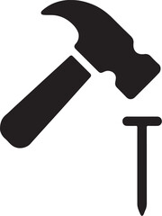  hammer and nail black silhouette vector icon on white background