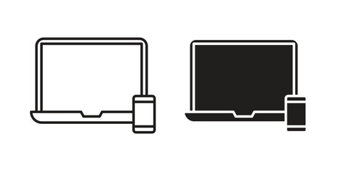 Laptop and Mobile icon in doodle and stroke style.