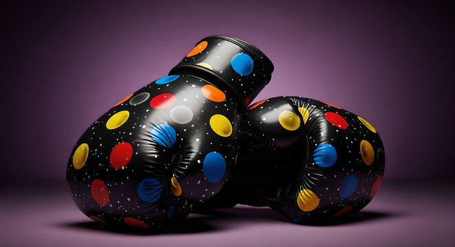 Boxing Gloves Polka Dot Black Colourful Dots Purple Background Copy Space