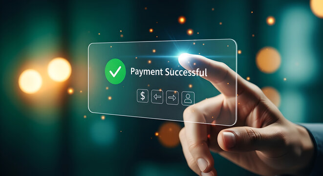 Online Payment Successful Digital Transaction Male Hand Copy Space - Powered by Adobe