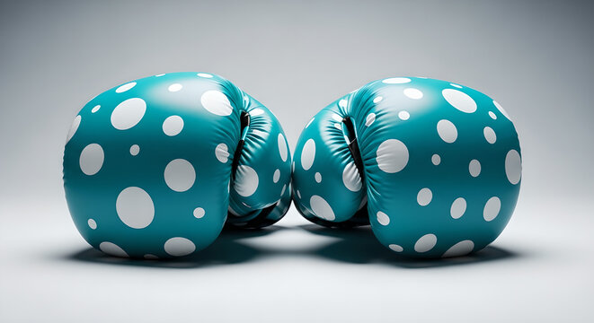 Boxing Gloves Teal Polka Dots Facing Competition Copy Space