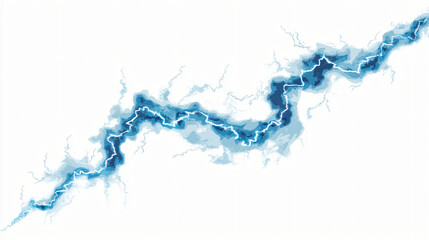 Bright blue lightning bolt strike isolated on white background