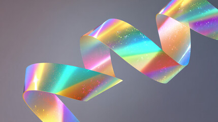 Holographic iridescent ribbon abstract shape floating in space