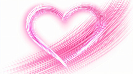 Glowing pink heart shape drawn with brush stroke isolated on white background