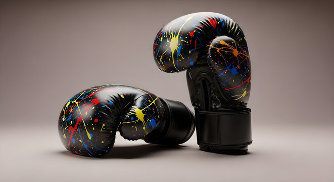 Boxing Gloves Fight Sport Training Gear Colorful Paint Splatter Copy Space