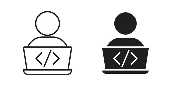 Programmer icons set. Simple line vector illustration