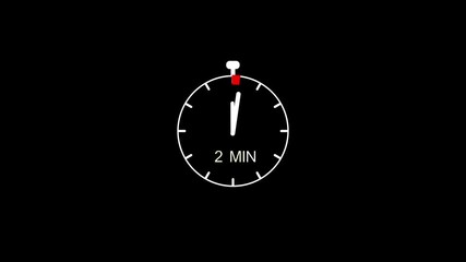 White 2 Minute Timer Icon on Black Background stopwatch clock