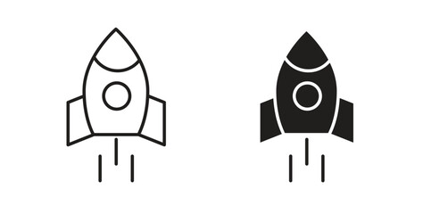 Rocket launch icons set. Simple line vector illustration